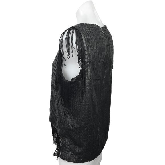 Design Lab Black Textured Sleeveless Fringe Crewneck Chic Tunic Tank Top Size M - Picture 2 of 6